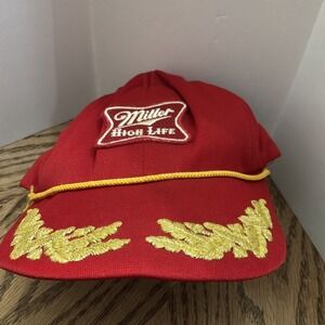 VTG Miller High Life Red Corduroy Rope Adjustable Hat Cap Beer Made‎ In U.S.A.